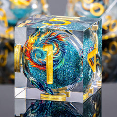 Roycevon resin DND dice in blue highlight precise balance for fair rolls.