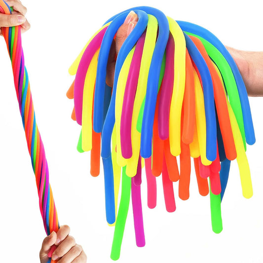 Rtinsd stretchy string noodles in six colors for kids, a versatile sensory toy.