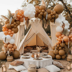 RUBFAC baby shower decor ideas with brown balloons for warm ambiance