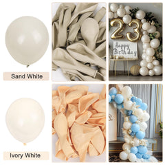 Rubfac arch setup with sand white balloons creating a memorable backdrop