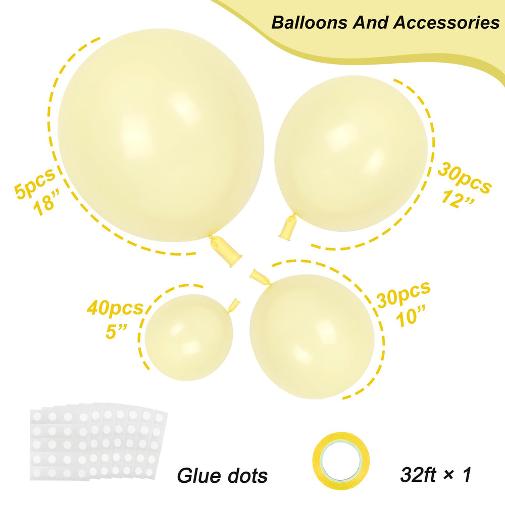 Rubfac pastel yellow balloons 12in ideal for mixed-size arches.