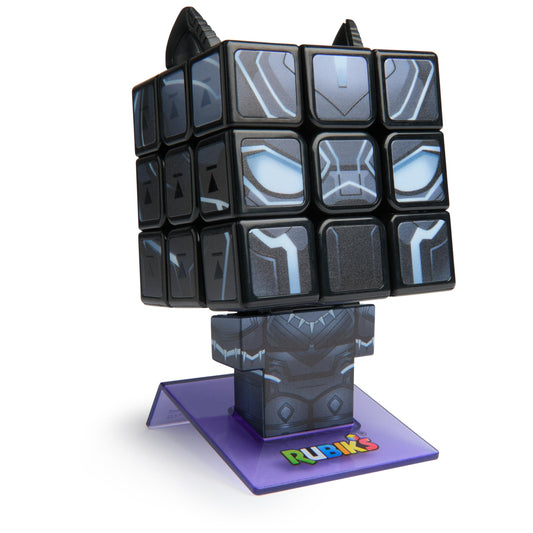 Rubik's Black Panther Cuber puzzle display on desk for Marvel fans and puzzlers