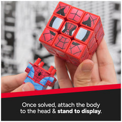 Rubik’s Spider-Man Cuber in hand for portable brain-teaser on the go.