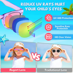 Rugort UV400 lenses reduce glare for bright outdoor activities.