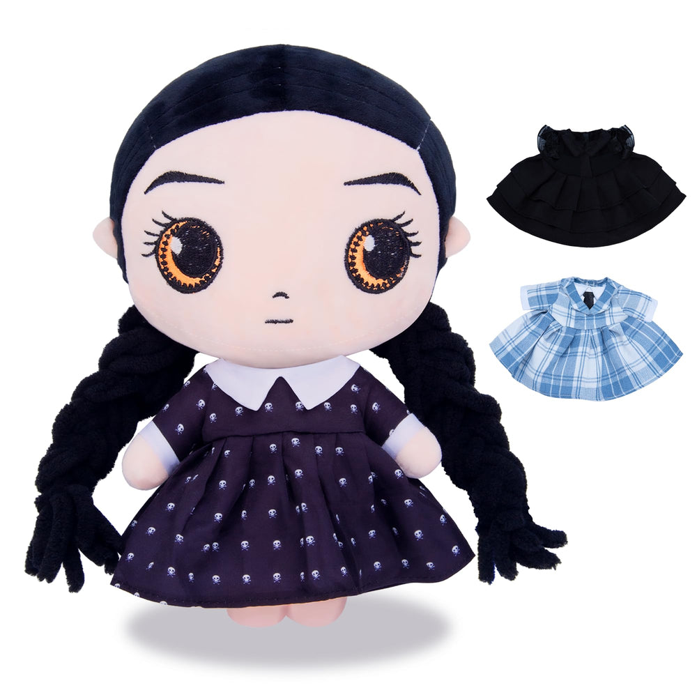 Rugvan Wednesday plush doll with soft fabric for cozy dress-up play.