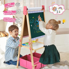 Rundad Easel Painting Area enables watercolor and marker activities with easy cleanup
