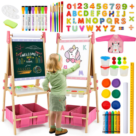 Rundad Kids Easel dual-sided pink, ideal for creative drawing and early learning at home