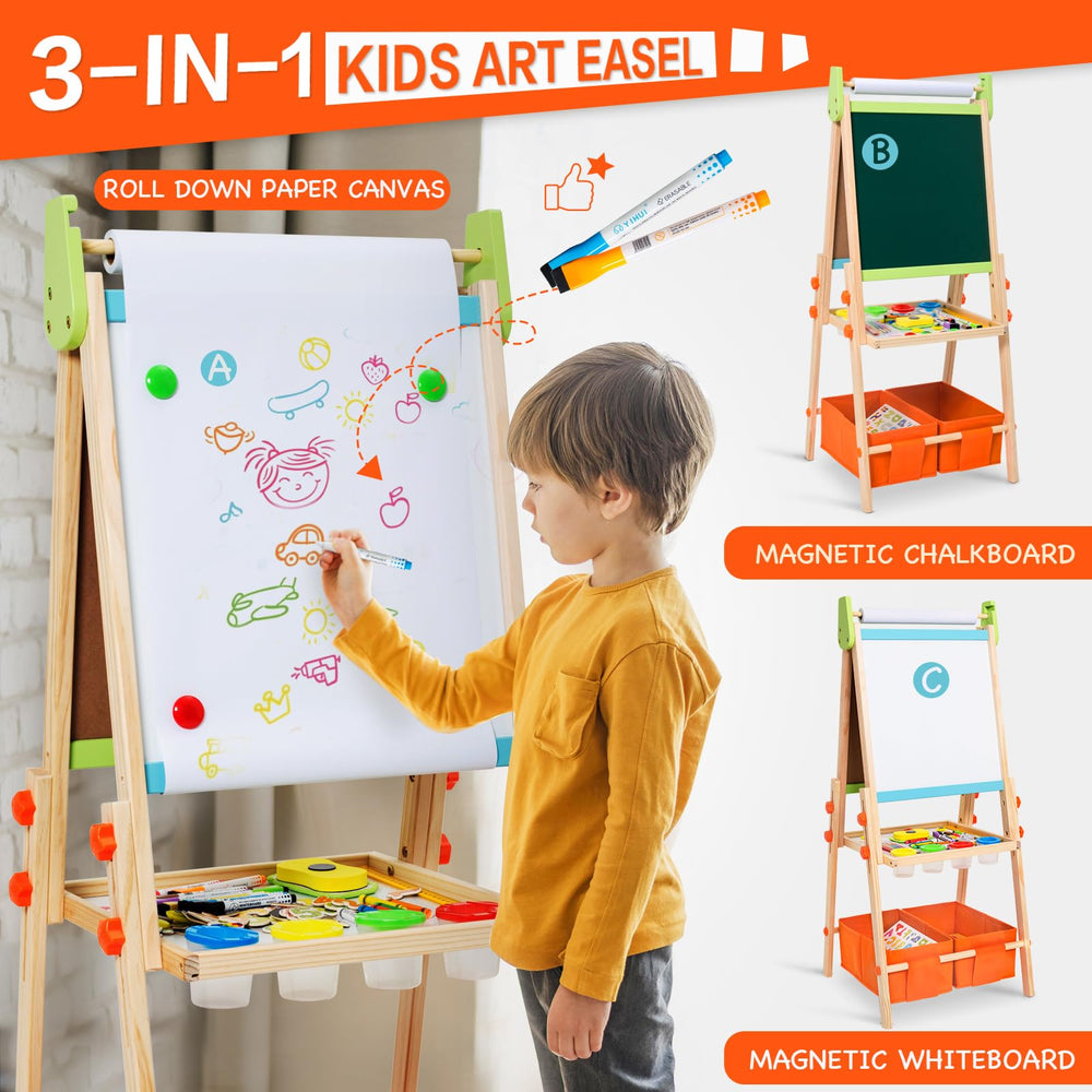 Rundad Kids Easel magnetic chalkboard supports magnetic play and chalk drawing