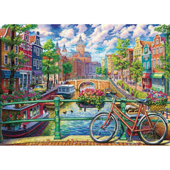 Runlycan Amsterdam Canal 1000-piece puzzle with box view, ideal for family puzzle nights.