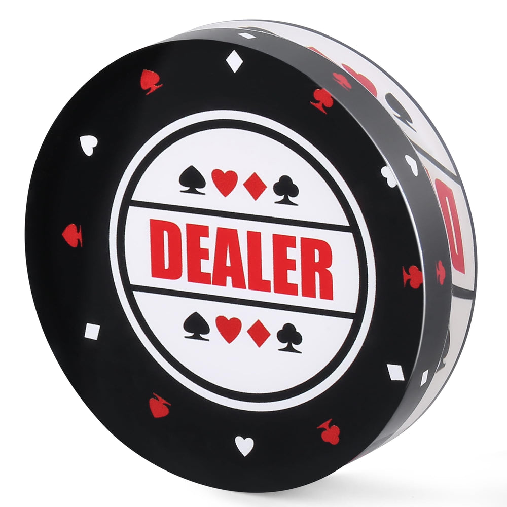 RUNNING HOT poker dealer button in clear acrylic showcases a 3.15-inch diameter for all players.