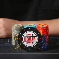RUNNING HOT casino-grade button with transparent design elevates your table setup.