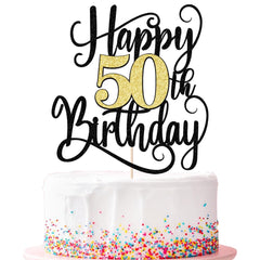 Ruscalin happy 50th birthday cake topper on cake, festive focal point.