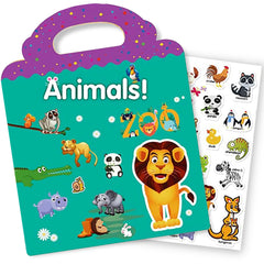 RUSON reusable sticker book for kids with animal scenes for creative storytelling.