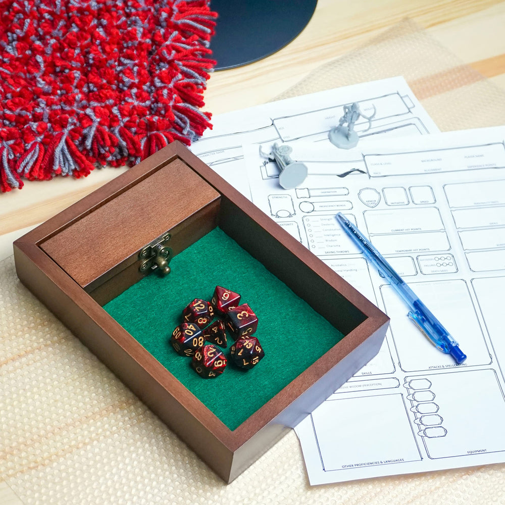 Rustic beech wood dice tray adds rustic charm to Wooden D&D Dice Tray.
