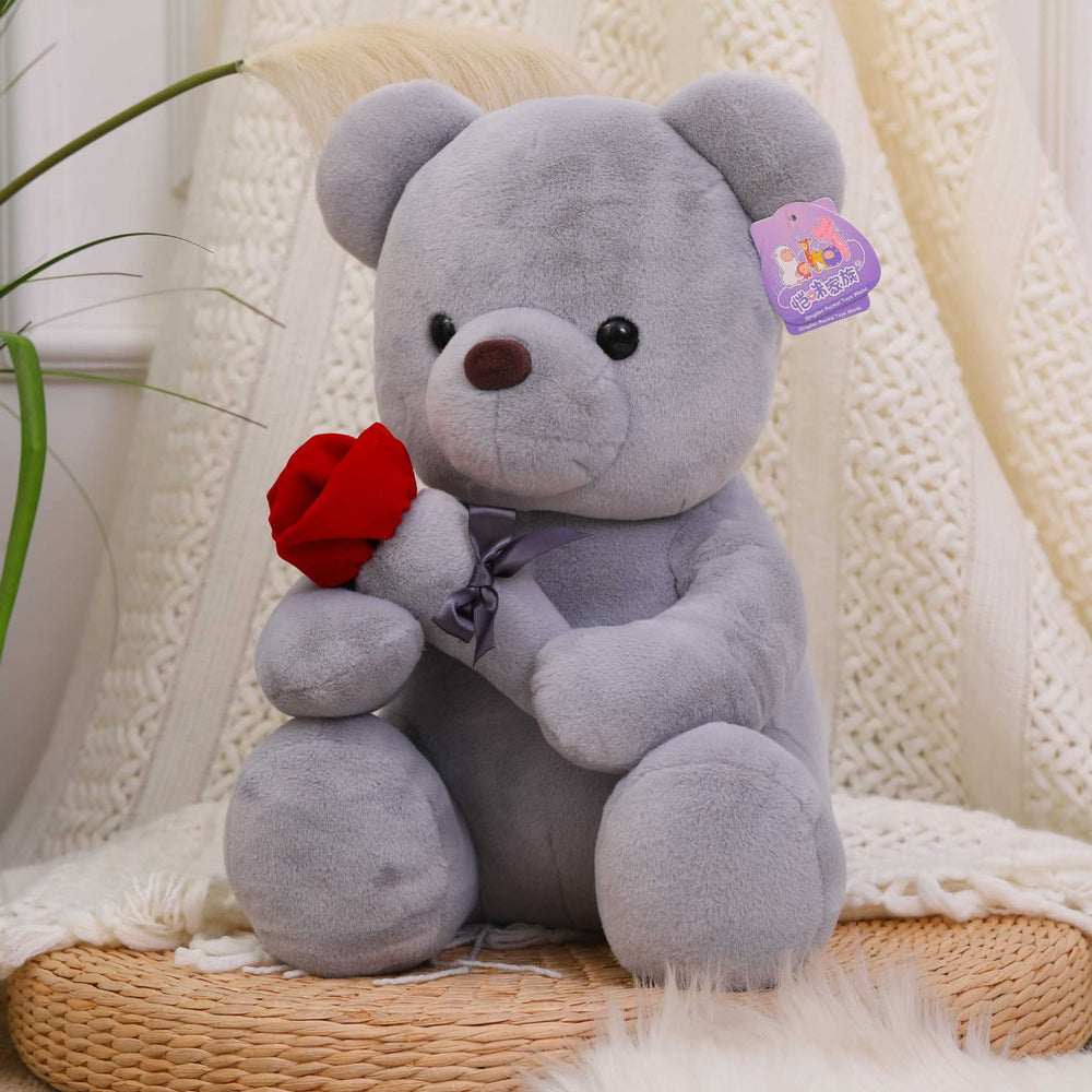 Ruzucoda teddy gray front view with rose detail, ideal for Valentine’s Day