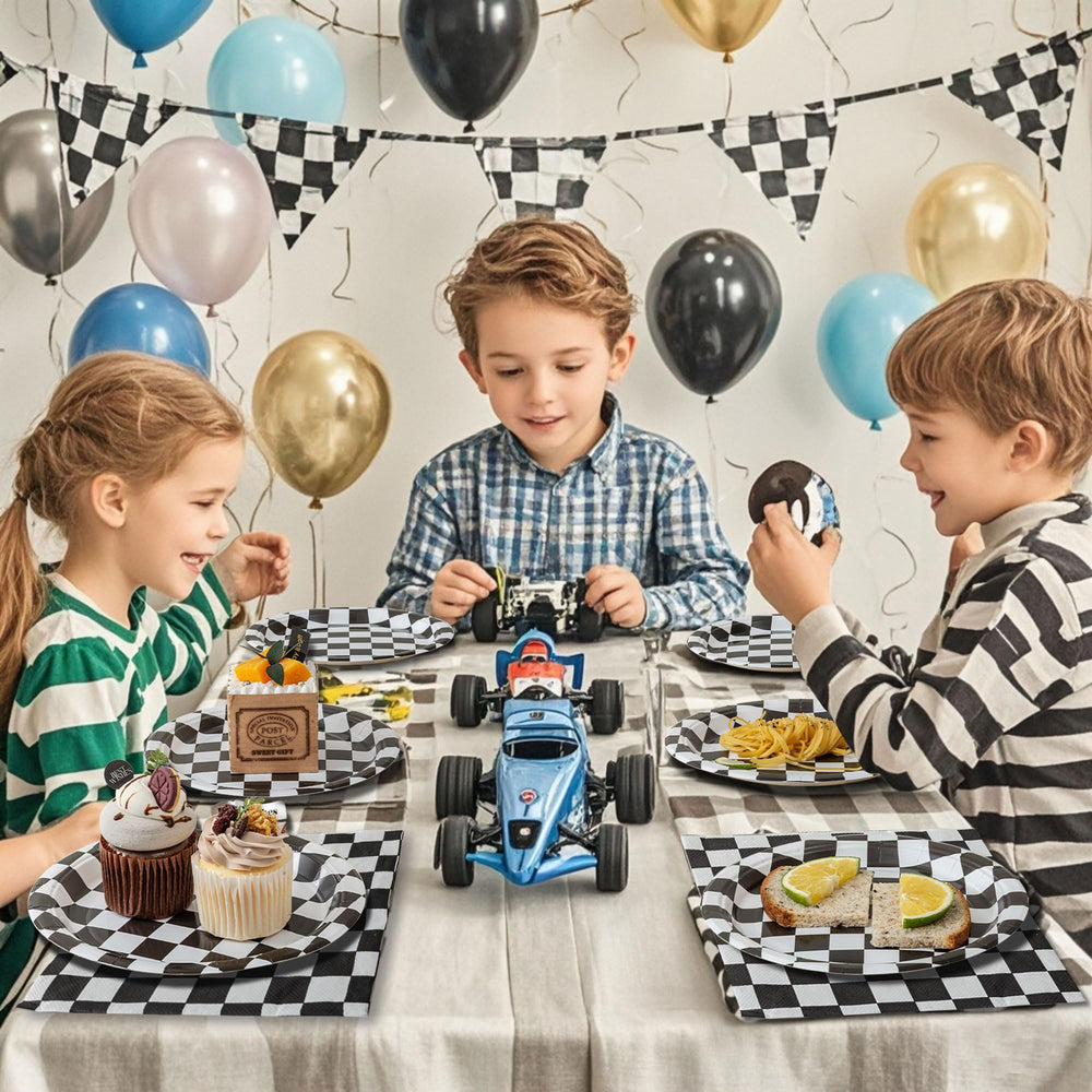 RVXHUA black and white checkered plates 7-inch offer versatile serving for snacks and treats.