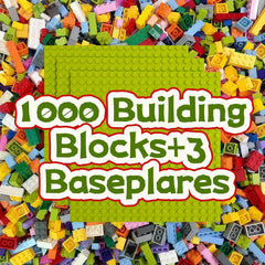 RWDTER 1000-pieces bulk bricks with 3 baseplates for creative play and learning.