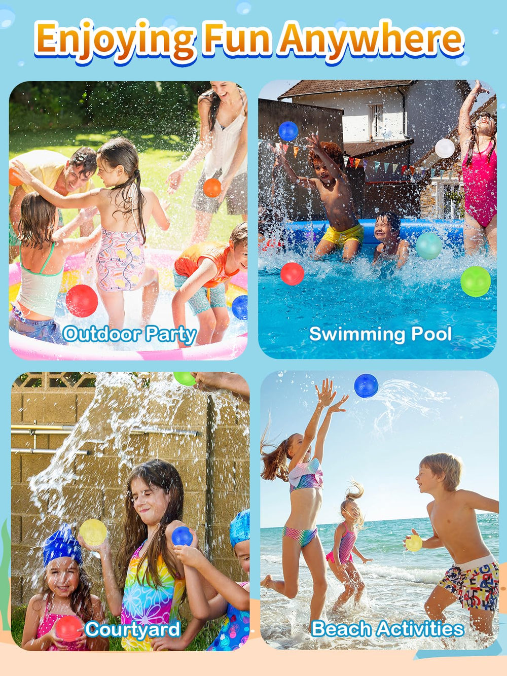 RYTABEE kids playing water balloons near pool for screen-free fun