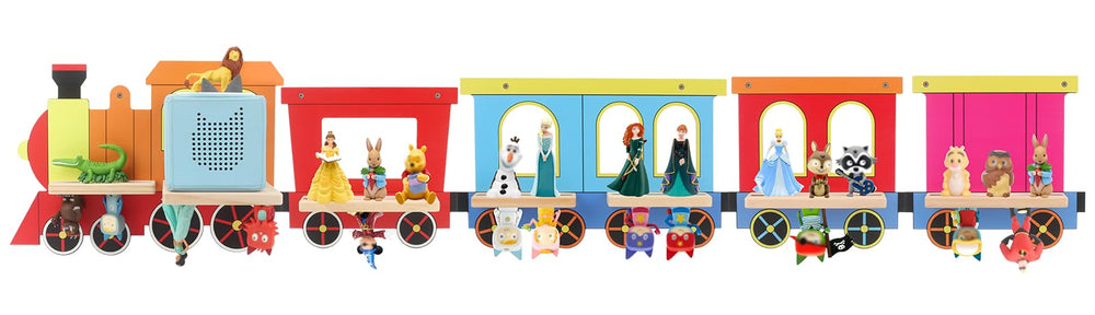 RZYLKA Tonies box organizer five-car train shelf neatly holds Tonie figures.