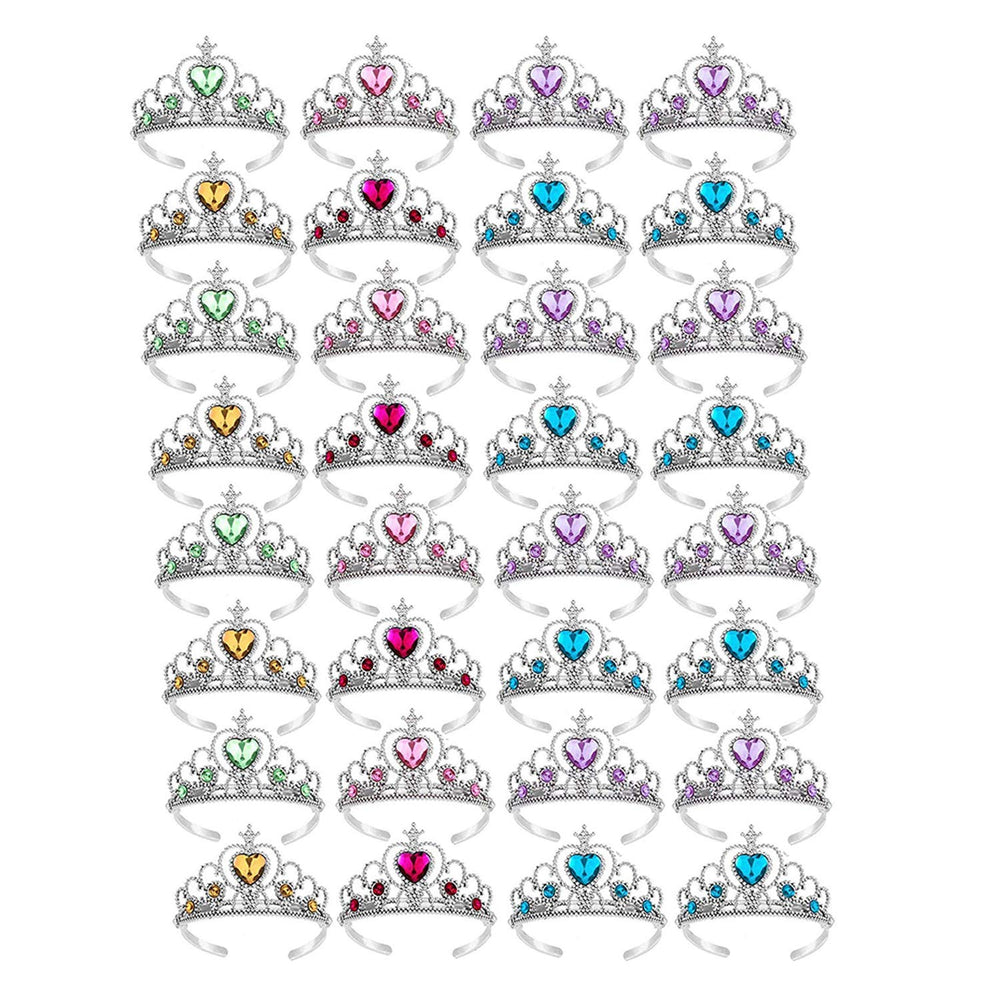 S & E TEACHER'S EDITION 32-piece tiaras packshot with glittery crowns for kids' dress-up.