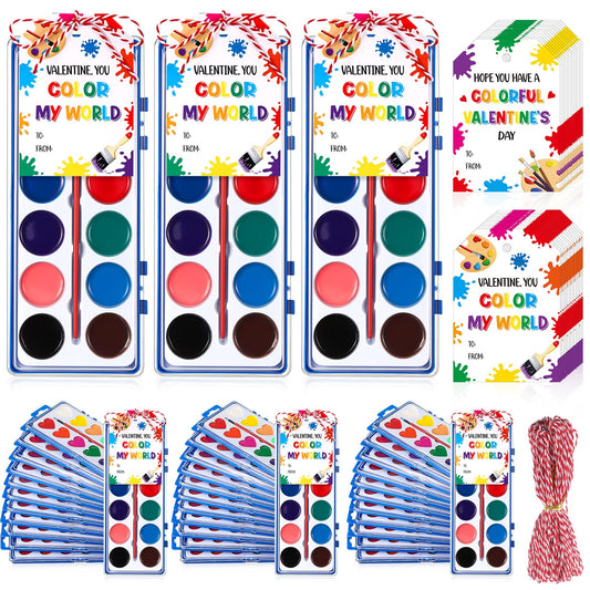 Sabary 18-pack Valentine watercolor set with gift cards for classroom gift exchanges.