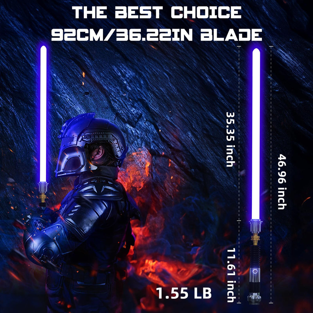 Saberforms motion-control lightsaber, blade on with simple twists.