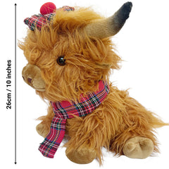SaBrissi Wilbur Highland Cow plushie side view highlighting soft fur and huggable size.