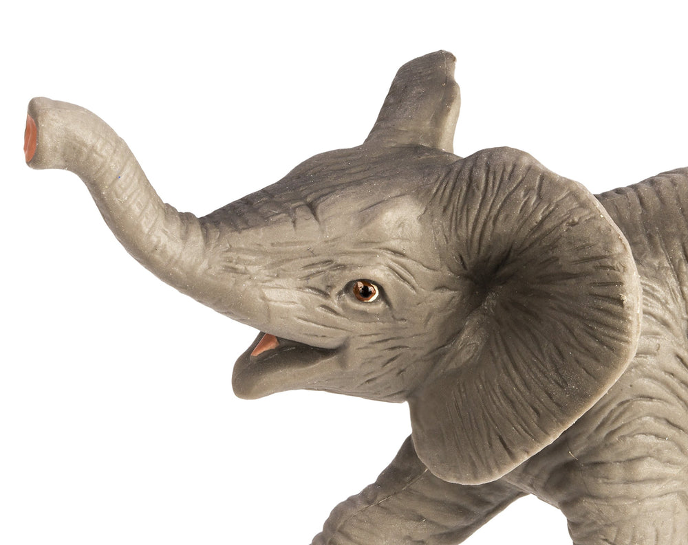 Safari Ltd African Elephant Baby Figurine pose detail supports role-play and classroom demonstrations.