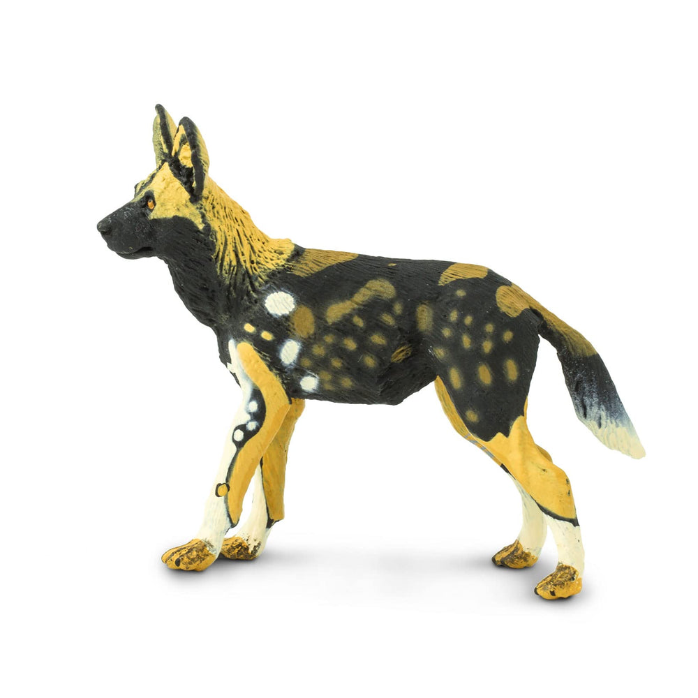 Safari Ltd. African Wild Dog toy details painted emphasizes realistic color and texture for educational storytelling