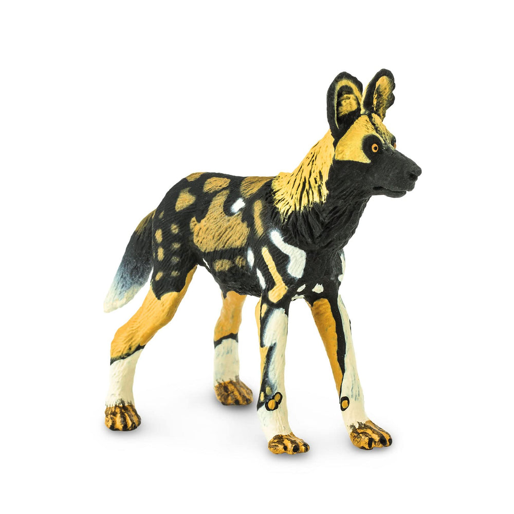 Safari Ltd. African Wild Dog toy side view shows compact size for on-the-go play and display