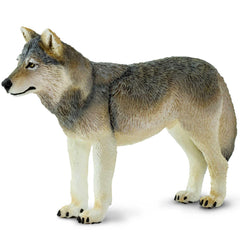 Safari Ltd. Gray Wolf Figurine, full view at 4 inches, ideal for imaginative play.