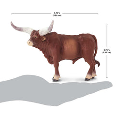 Safari Ltd Watusi Bull figurine side view emphasizes size for diorama setups.