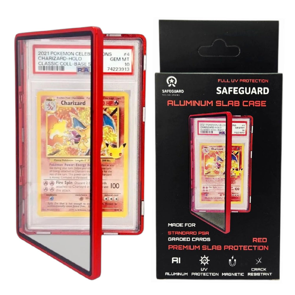 Safeguard metal PSA slab bumper case red side view shows durable construction for travel.