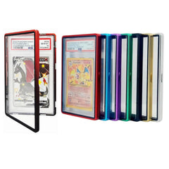 Safeguard TCG black case side view highlights crack resistant tempered glass protection for graded cards