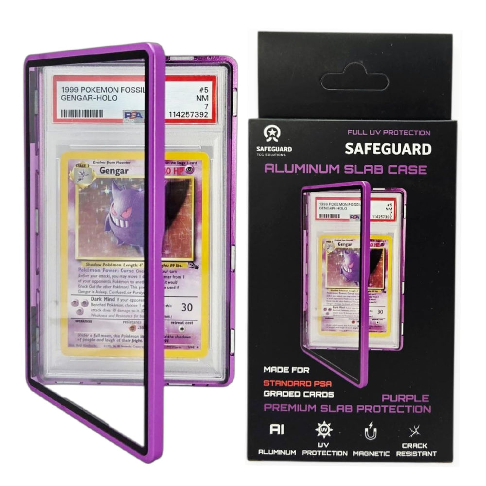 Purple stackable case with magnets for organized slabs.