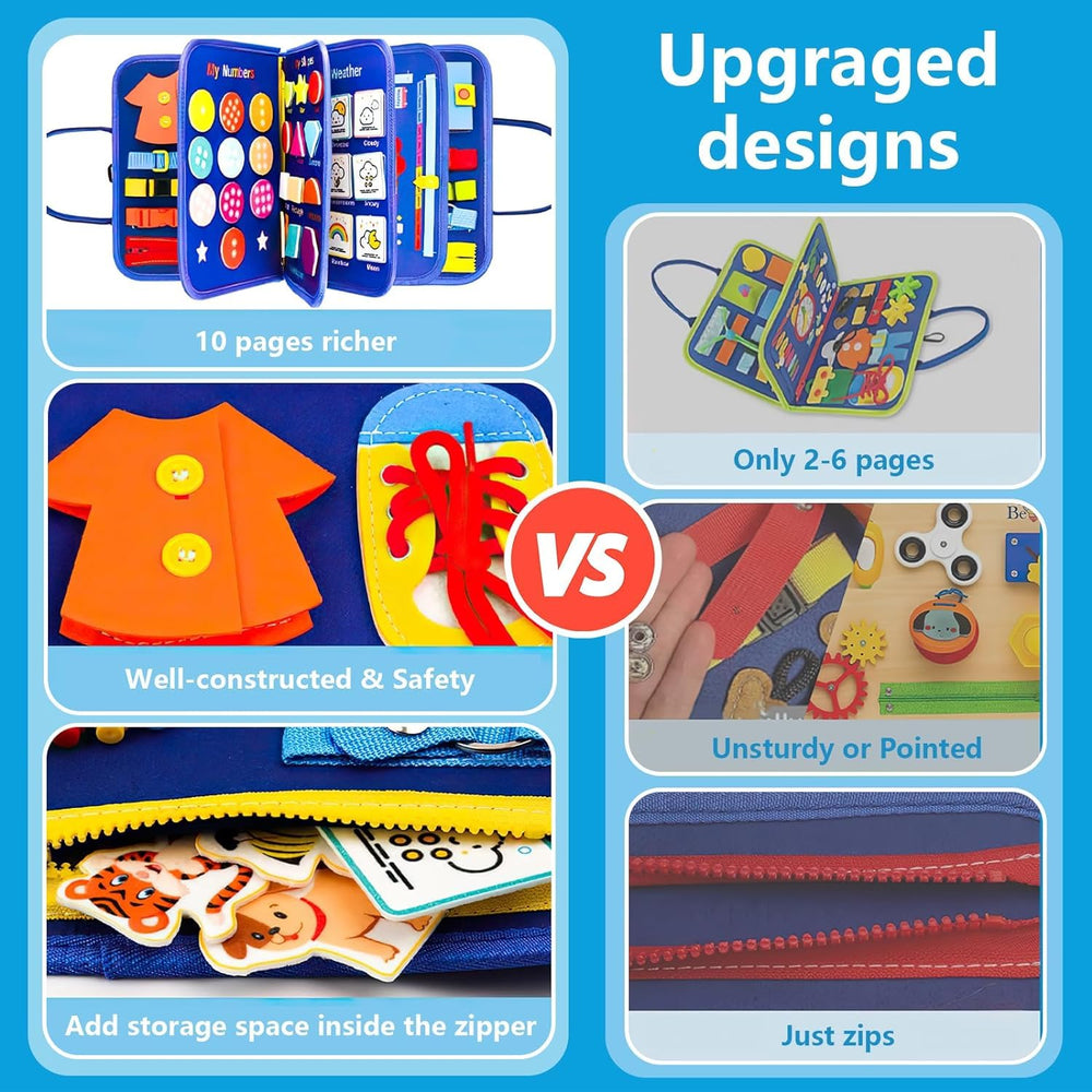 SaFeli Busy Board offers fine motor tasks for skill development.