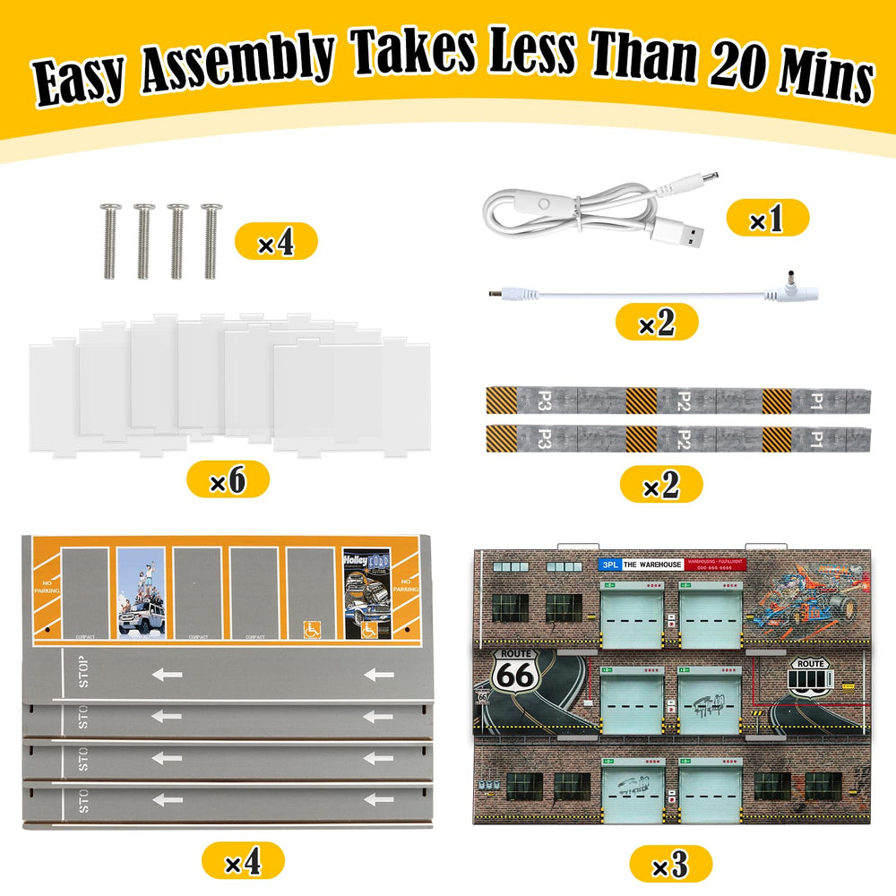 Saichotoy capacity-40-cars layout supports up to forty diecast cars.
