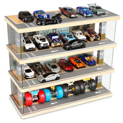 Saichotoy Hot Wheels storage front view shows sturdy pine wood and bright LEDs.