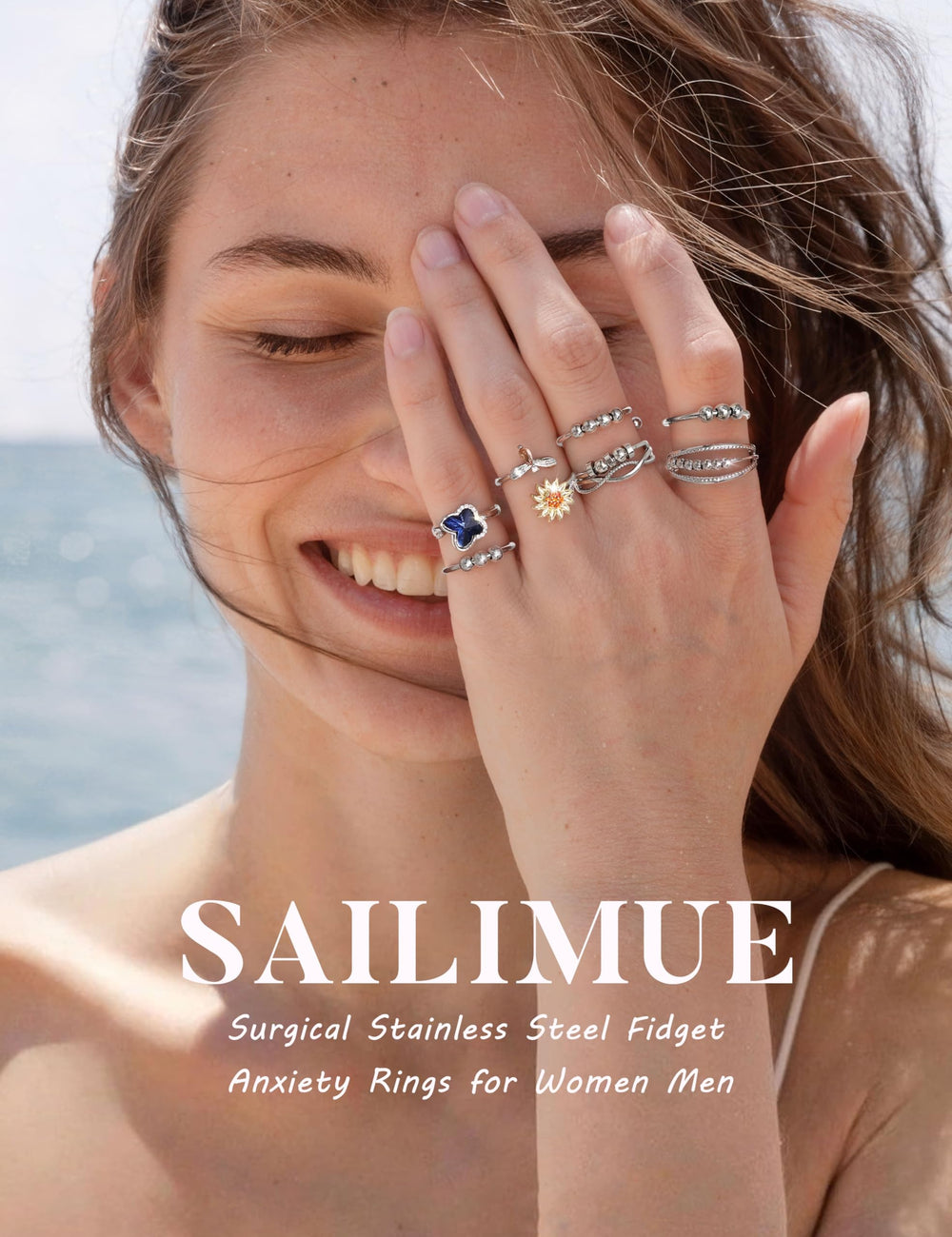 Sailimue Anxiety Ring with CZ stone for subtle sparkle