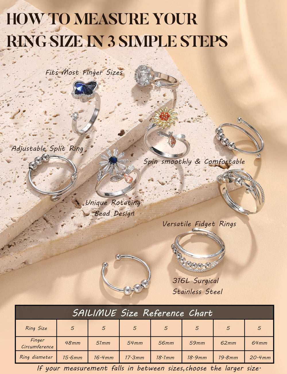 Sailimue Anxiety Ring packaged set ready to gift