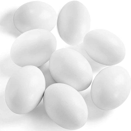 SallyFashion white Easter eggs, eight wooden eggs for painting and creative play