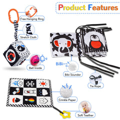 SAMMAS sensory cloth book with teether supports grasping and soothing for babies.