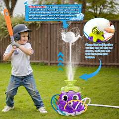 Samtop baseball game setup shows a rising ball ready to be hit with a bat.