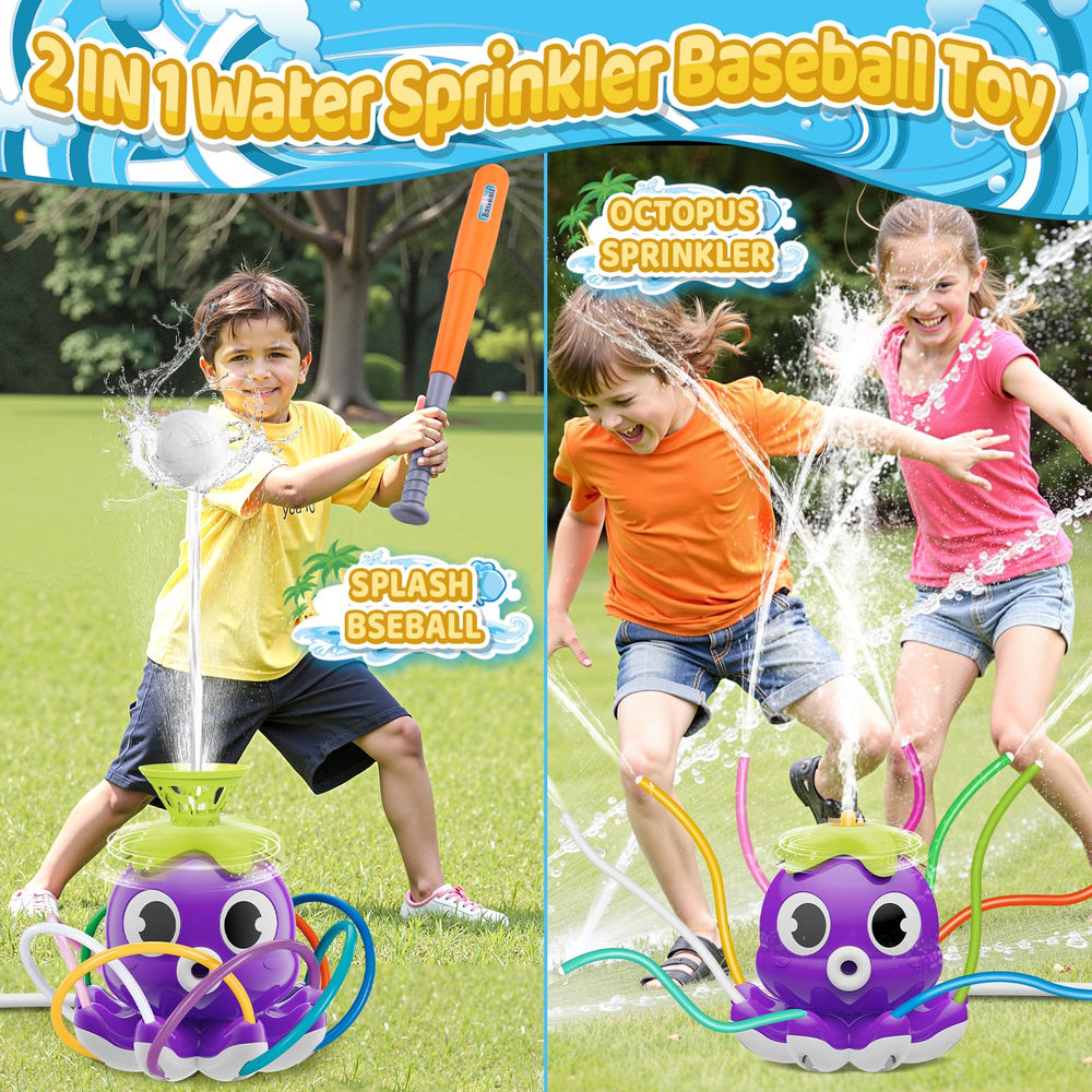 Samtop octopus sprinkler jets spray water across the lawn for refreshing play.