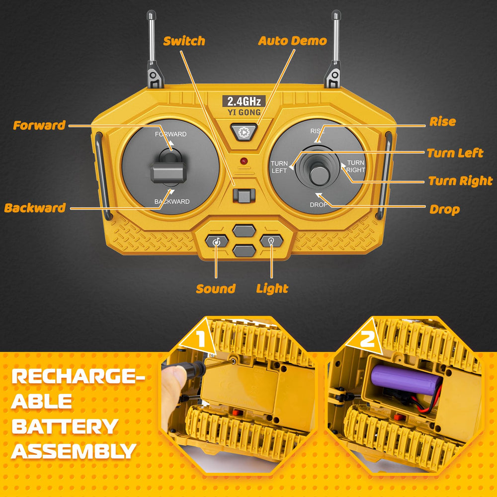 Samtop RC Bulldozer outdoors on sand demonstrates versatility.