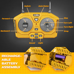 Samtop RC Bulldozer outdoors on sand demonstrates versatility.