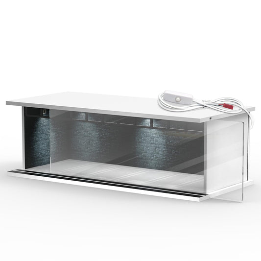 SAMYUCHO 1/64 diecast display case with LED light highlights cars for dramatic display.