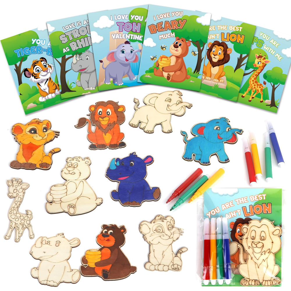 SANANT valentines animal wood crafts set for classroom projects and gift exchanges.