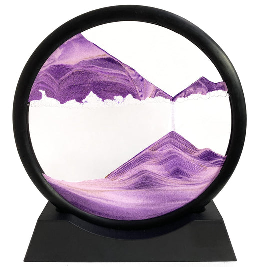 SANDCLE moving sand art purple 12-inch round glass frame calms the desk with flowing color.