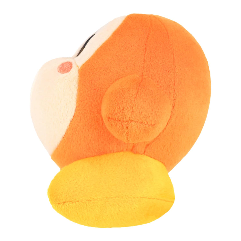 Side view of Sanei Kirby Adventure KP02 orange Waddle Dee plush.